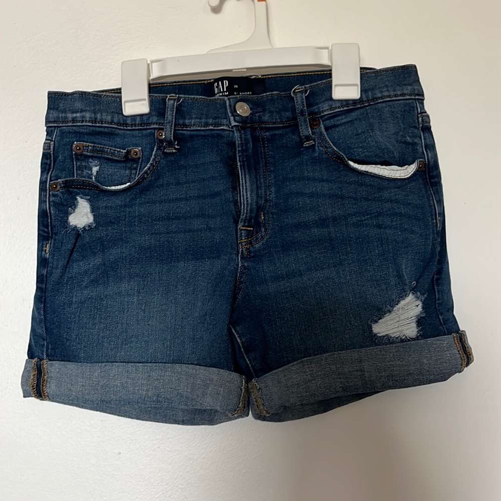 GAP Dark Blue Distressed Denim Jean Shorts